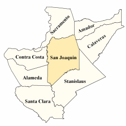 Small locator map of the other counties neighboring San Joaquin County